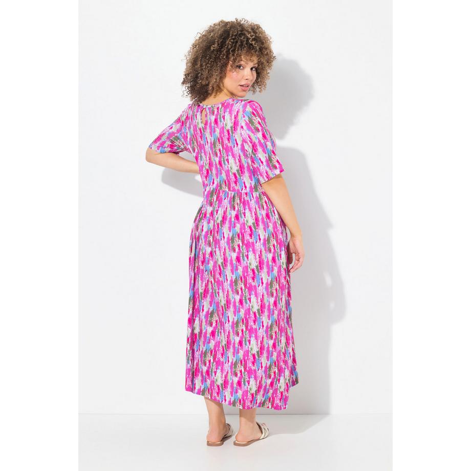 Ulla Popken Robe Midi Jersey Coupe Évasée Col V Manches Courtes  