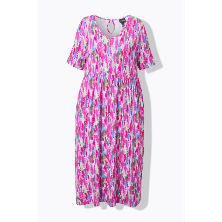 Ulla Popken Robe Midi Jersey Coupe Évasée Col V Manches Courtes  