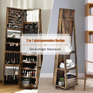 Northio 2 in 1 Schmuckschrank & Leiterregal mit Ganzkörperspiegel 39 x 39 x 161 cm Braun  