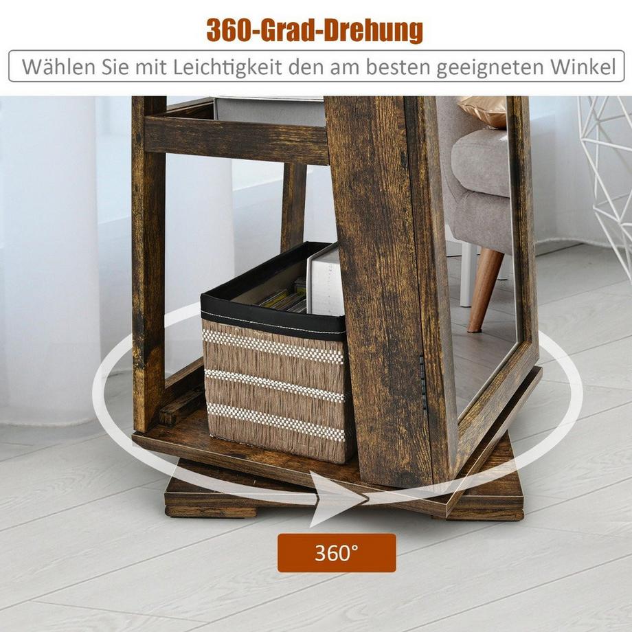 Northio Armoire à bijoux & étagère échelle 2 en 1 avec miroir pleine longueur 39 x 39 x 161 cm marron  