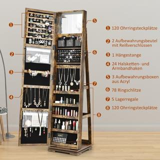 Northio 2 in 1 Schmuckschrank & Leiterregal mit Ganzkörperspiegel 39 x 39 x 161 cm Braun  