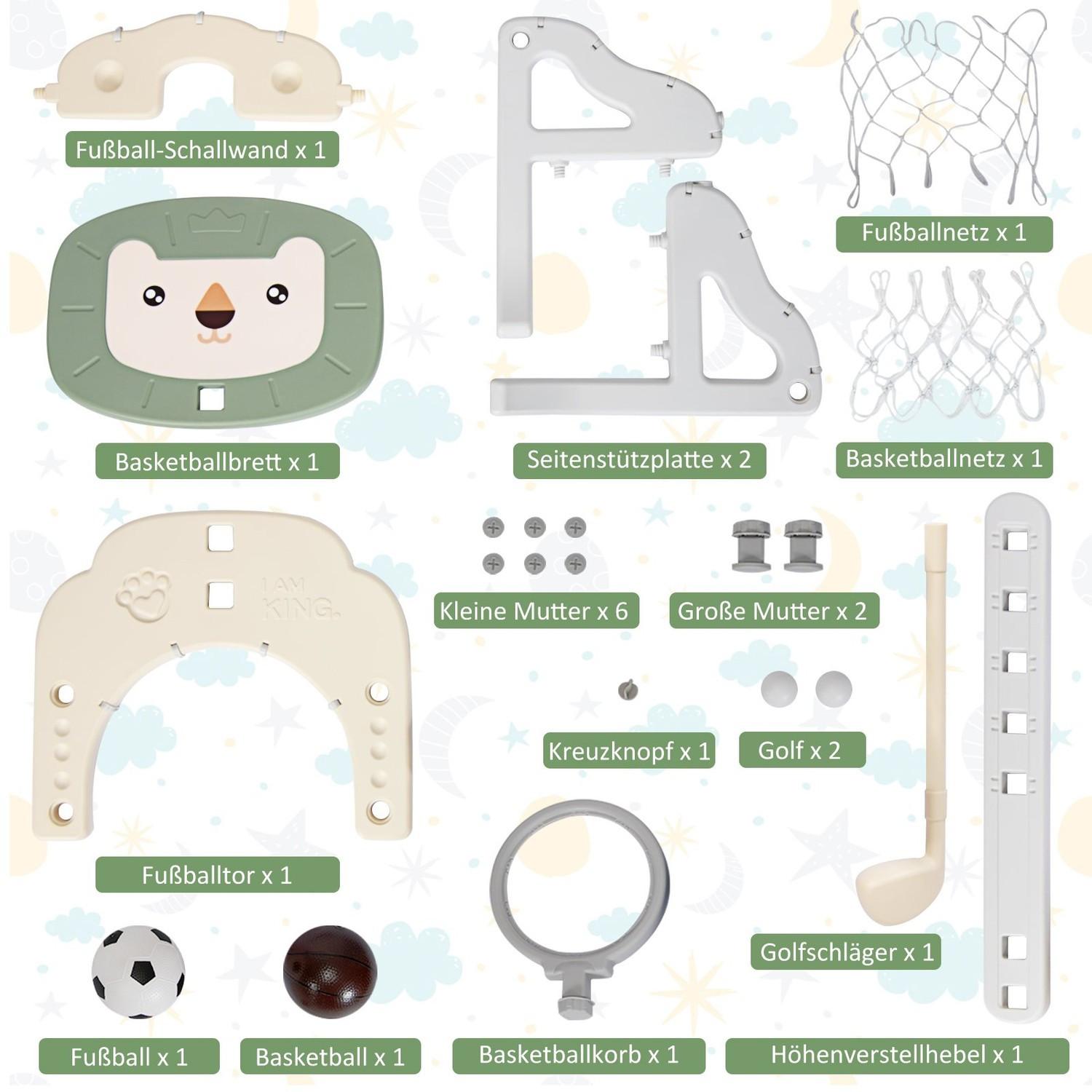 Northix  3-in-1 Basketballkorb-Set Kleinkind Basketballkorb mit einstellbarer Höhe Basketball Fußball Golf Set Grün + Weiß 