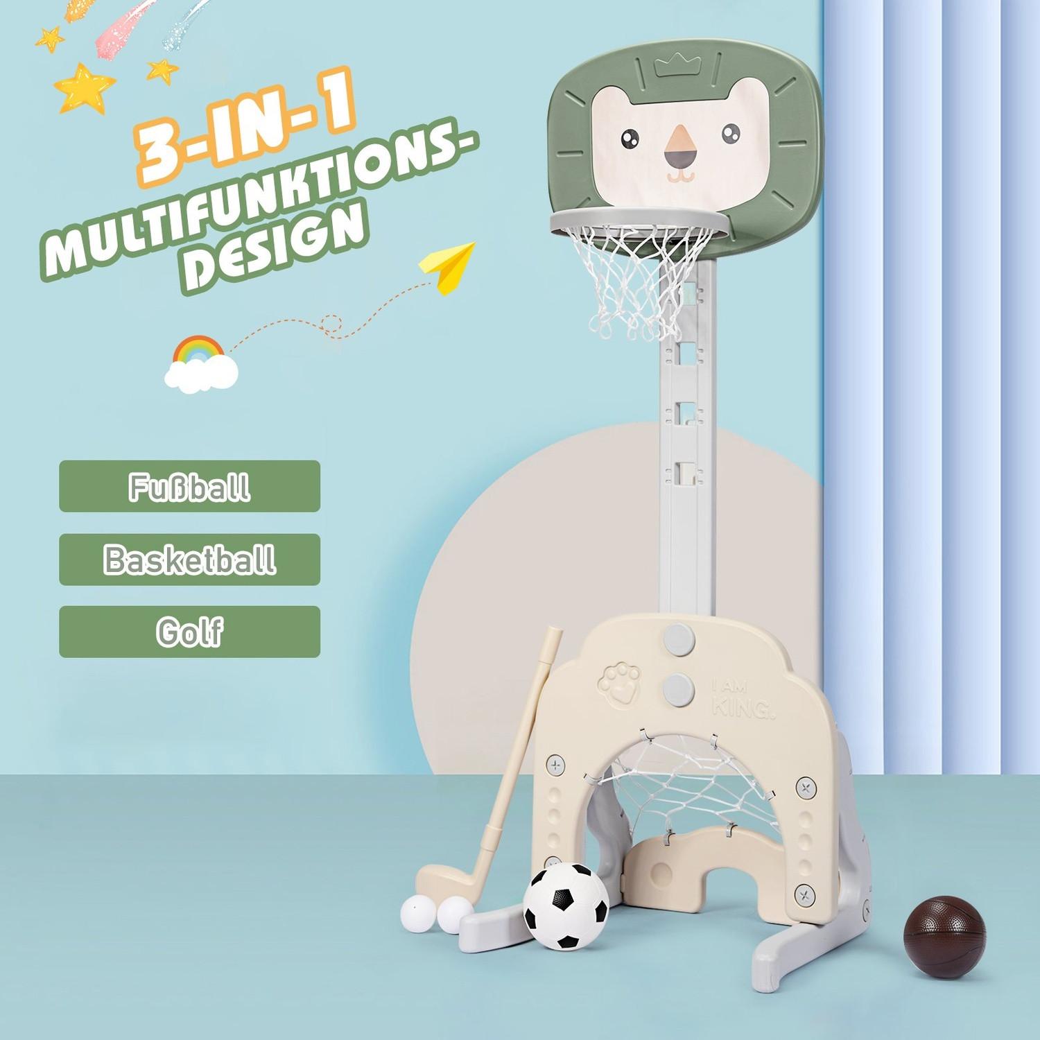 Northix  3-in-1 Basketballkorb-Set Kleinkind Basketballkorb mit einstellbarer Höhe Basketball Fußball Golf Set Grün + Weiß 