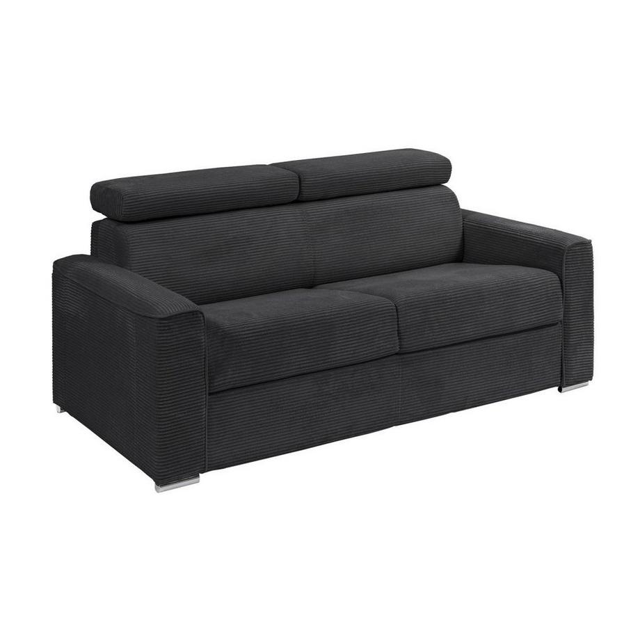 Schlafsofa mit Matratze 4-Sitzer - Liegefläche mit Lattenrost mit breiten Latten 160 cm - Matratze 14 cm - Cord - Grau - VIZIR