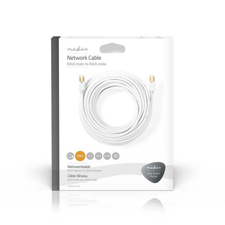 Nedis  Câble réseau CAT6 | RJ45 mâle | RJ45 mâle | S/FTP | 20.0 m | Rond | LSZH / PVC | Blanc | Boîte avec fenêtre 