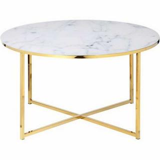 mutoni Table basse marbre or blanc rond 80x80  