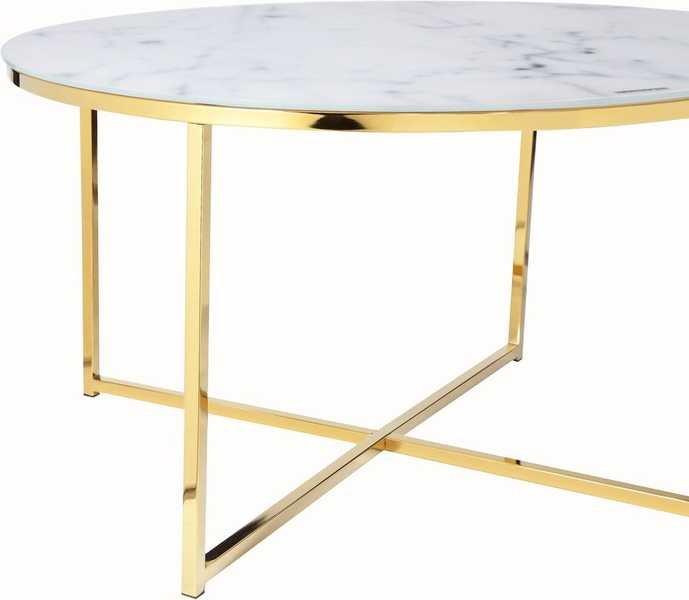 mutoni Table basse marbre or blanc rond 80x80  