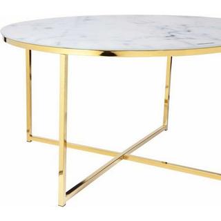 mutoni Table basse marbre or blanc rond 80x80  