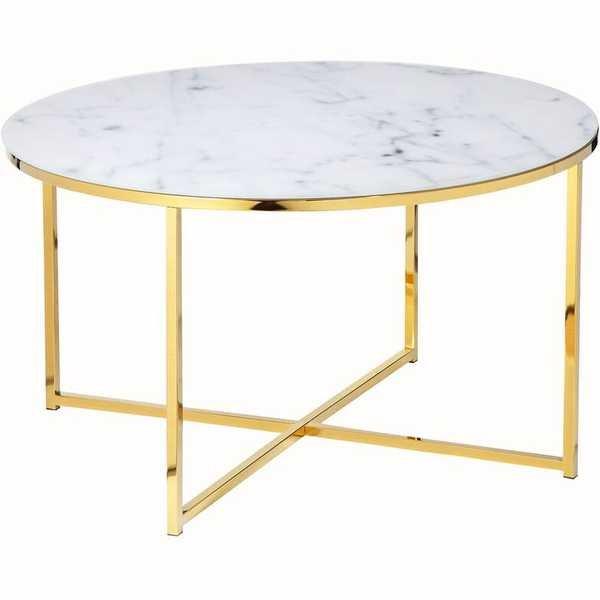 mutoni Table basse marbre or blanc rond 80x80  