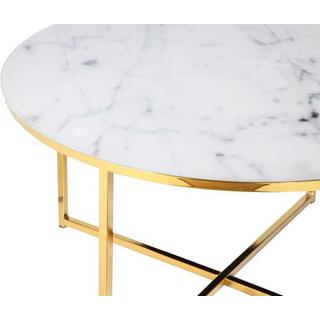 mutoni Table basse marbre or blanc rond 80x80  