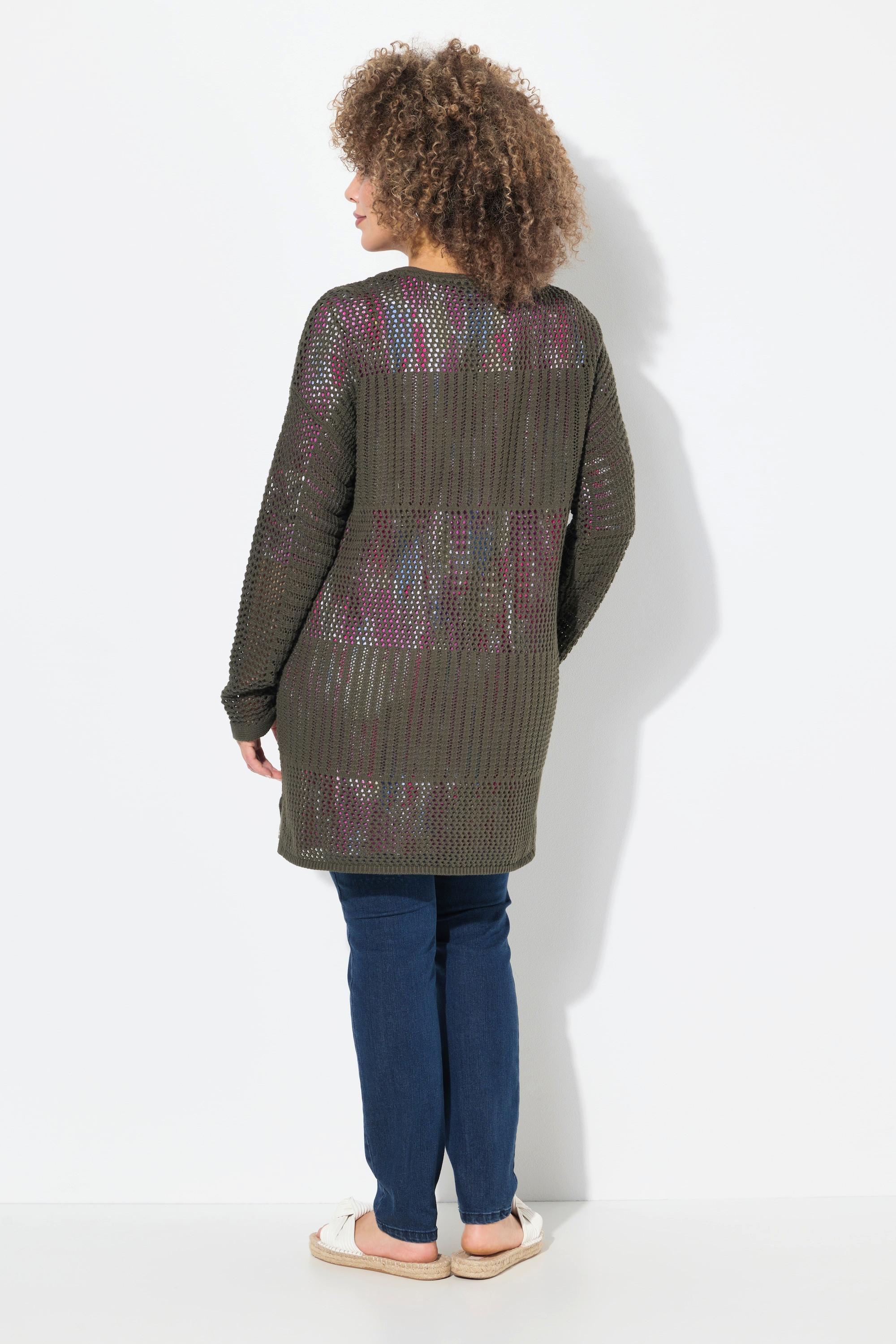 Ulla Popken Cardigan Oversize Maglia Traforata a Righe  