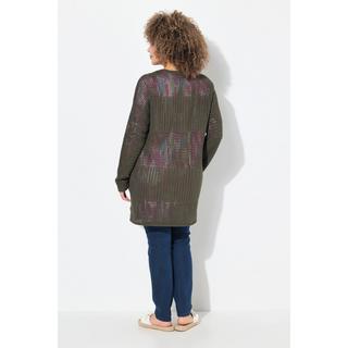 Ulla Popken Cardigan Oversize Maglia Traforata a Righe  