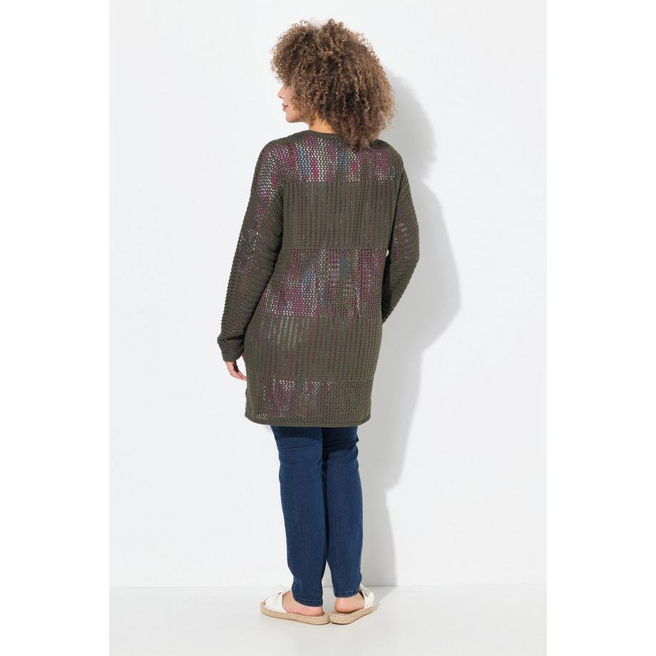 Ulla Popken Oversized Lochstrick Gestreifte Strickjacke  