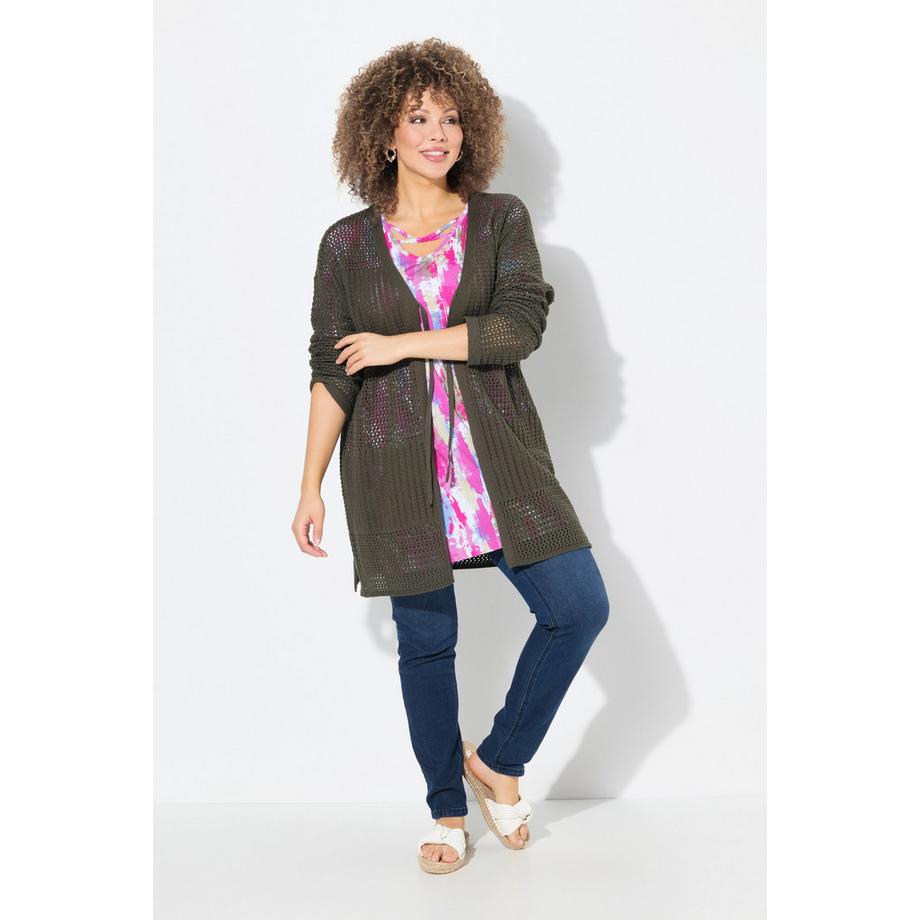 Ulla Popken Oversized Lochstrick Gestreifte Strickjacke  