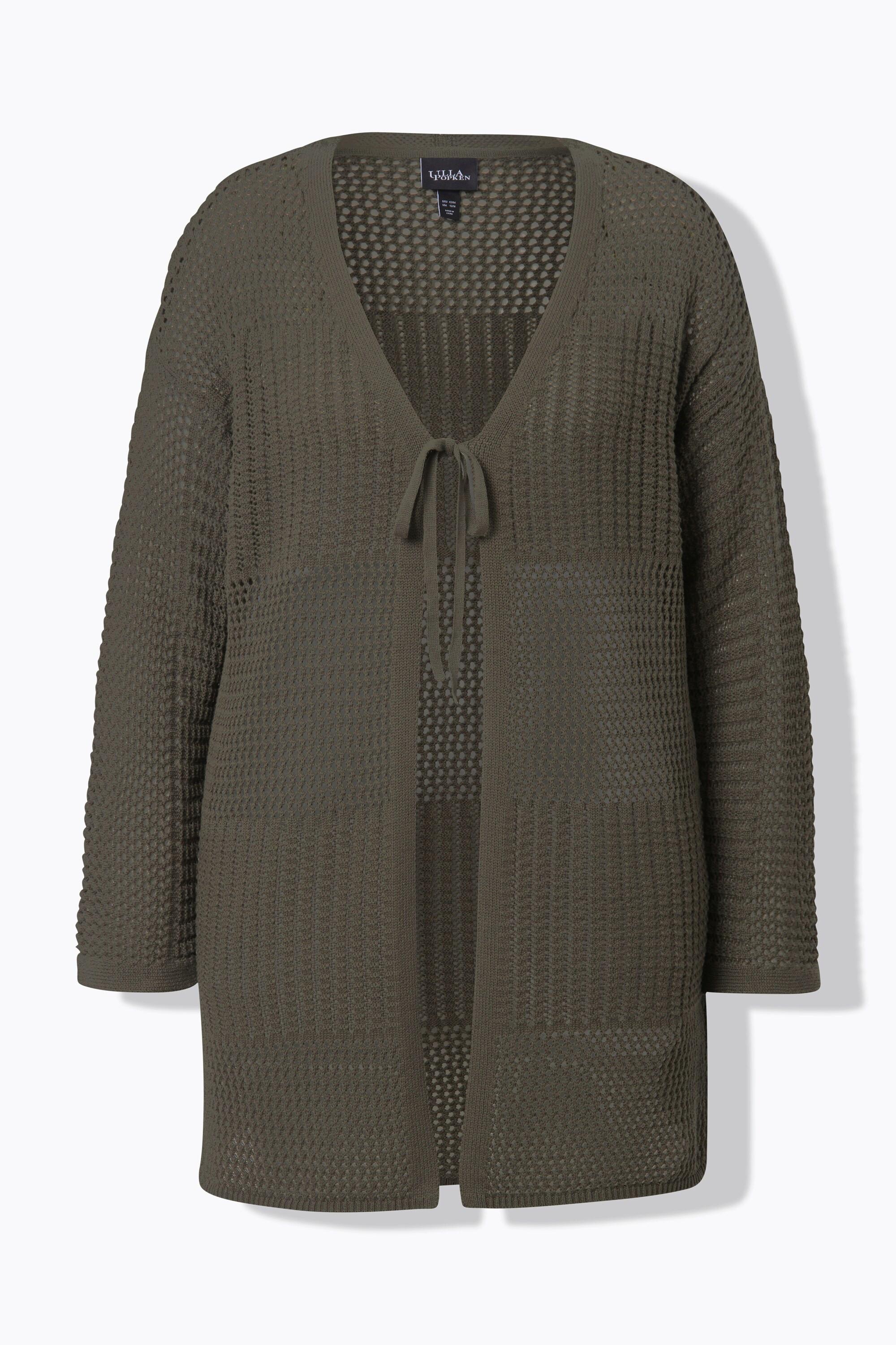 Ulla Popken Cardigan Oversize Maglia Traforata a Righe  