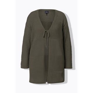Ulla Popken Cardigan Oversize Maglia Traforata a Righe  