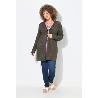 Ulla Popken Cardigan Oversize Maglia Traforata a Righe  