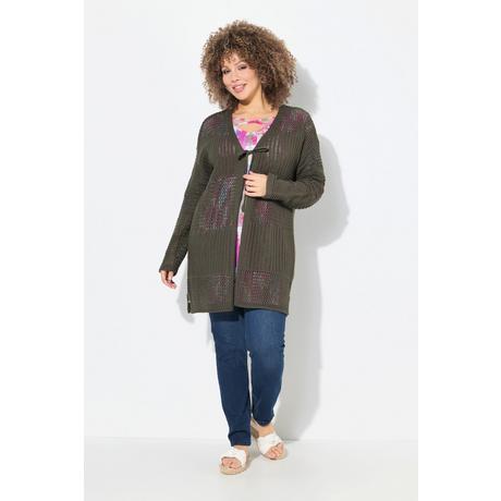 Ulla Popken Cardigan Oversize Maglia Traforata a Righe  