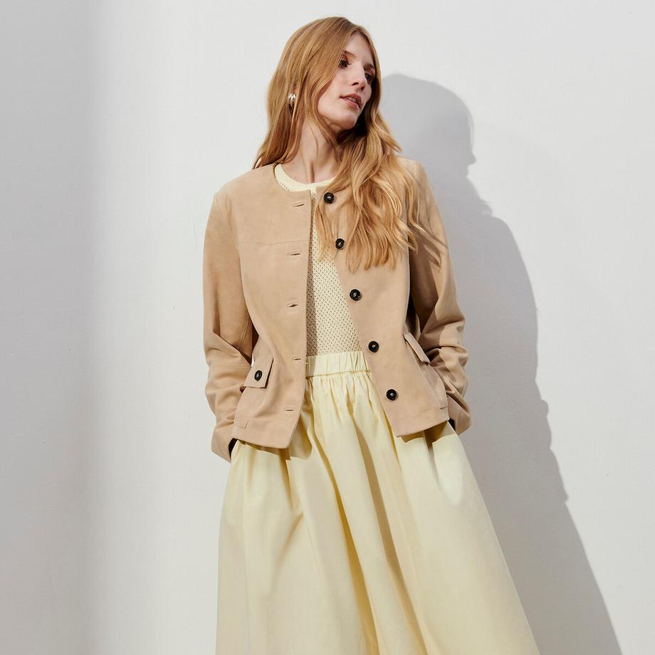 La Redoute Collections Blouson en cuir de chèvre avec fermeture à bouton-pression  