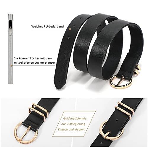 Only-bags.store  2 pièces ceinture en cuir boucle dorée ceinture en cuir pour robe pantalon jean, noir/blanc, 110cm 