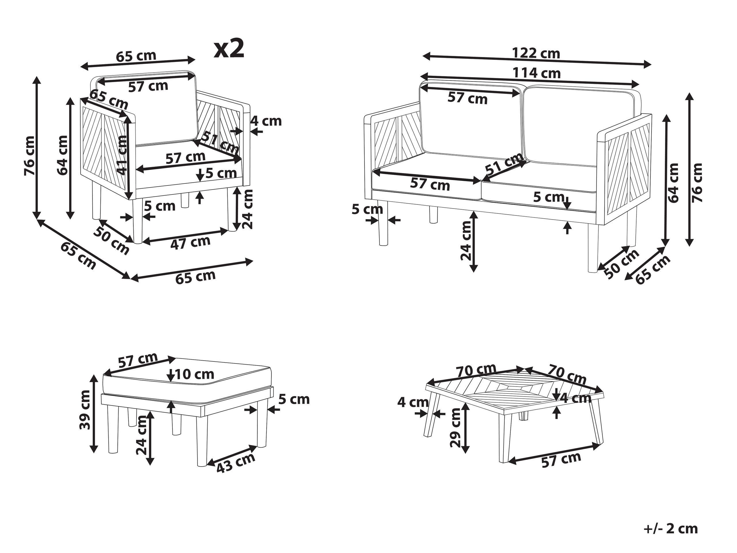 Beliani 2-Sitzer Sofa mit Sesseln aus Akazienholz Rustikal BARATTI  