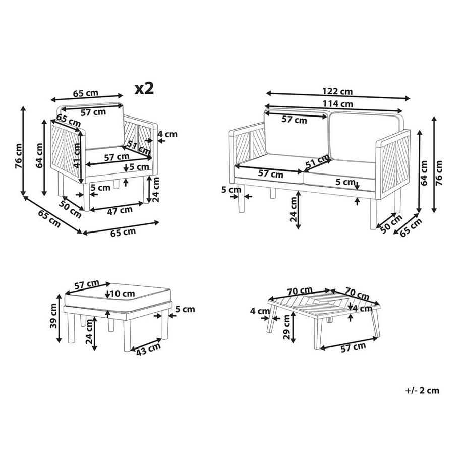 Beliani Divano a 2 posti con poltrone en Legno d'acacia Rustico BARATTI  