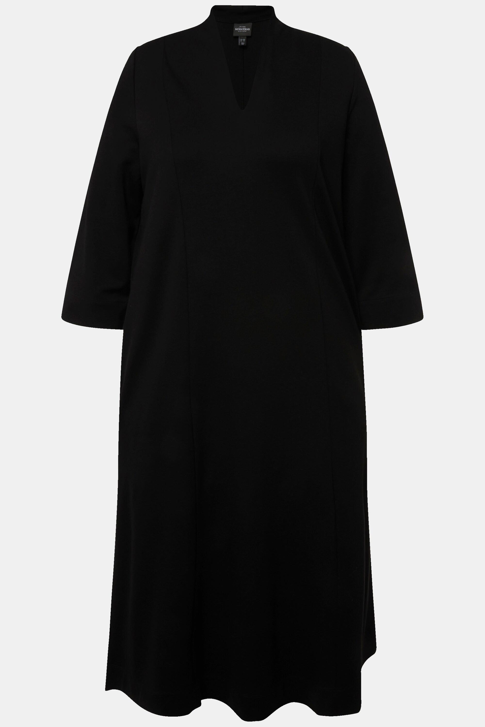 Ulla Popken  Midi-Puntokleid, Kelchkragen, V-Ausschnitt, 3/4-Arm 