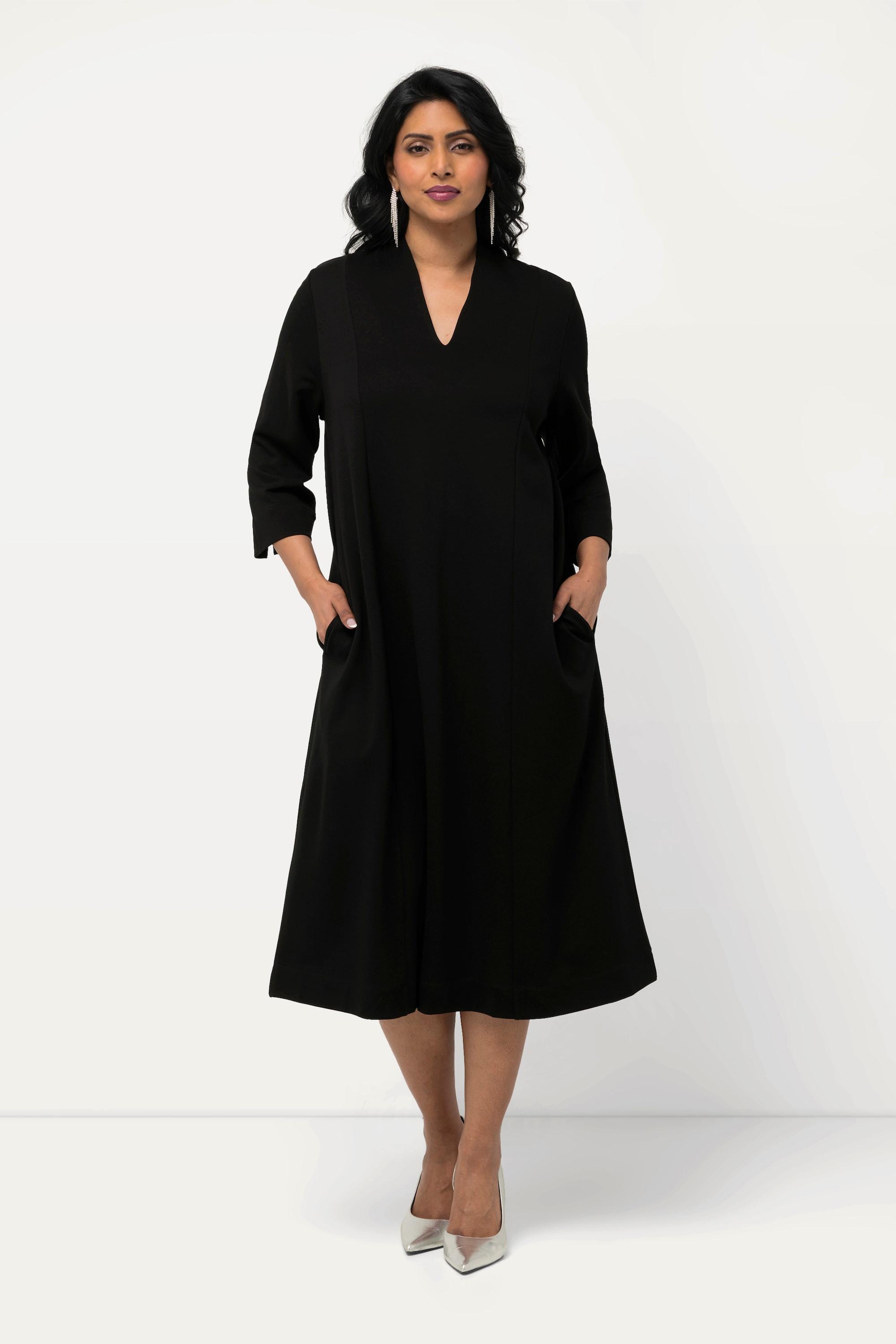 Ulla Popken  Midi-Puntokleid, Kelchkragen, V-Ausschnitt, 3/4-Arm 