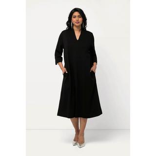 Ulla Popken  Robe midi point de Rome, manches 3/4, col calice et décolleté en V 