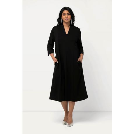 Ulla Popken  Robe midi point de Rome, manches 3/4, col calice et décolleté en V 