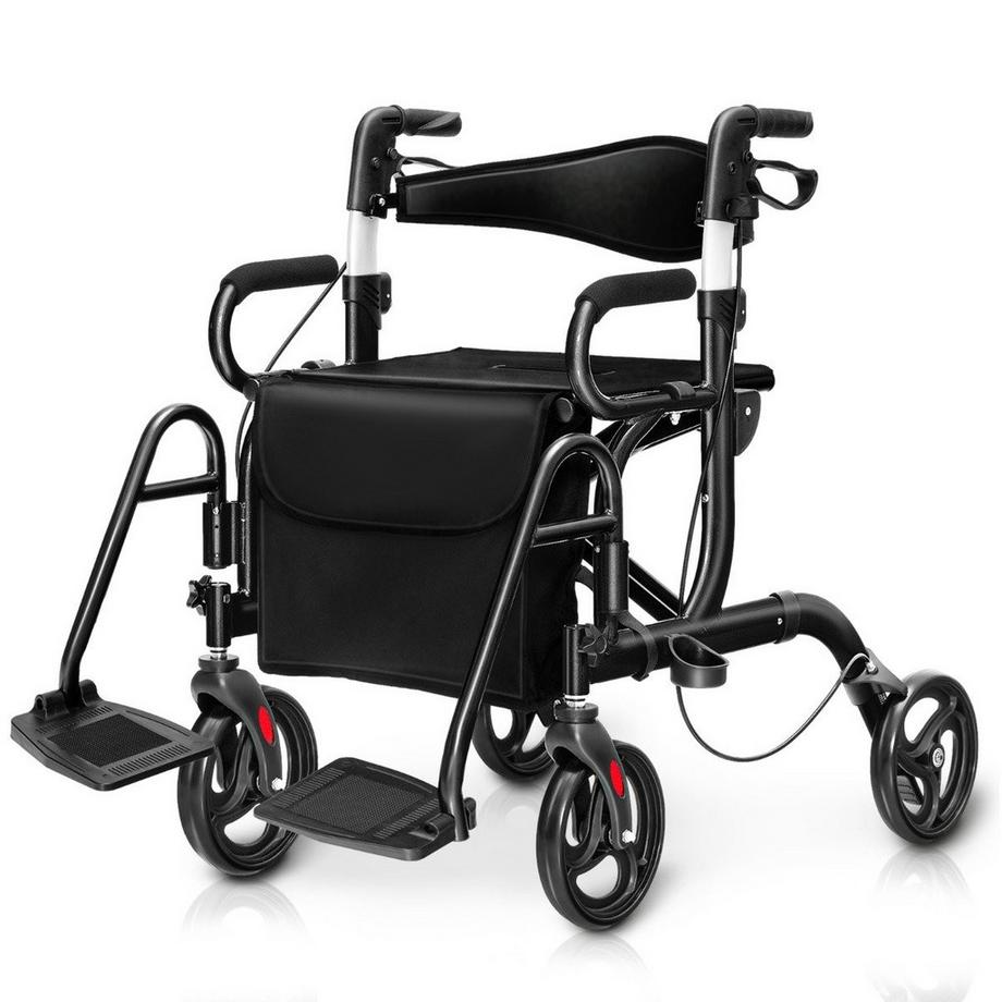 B2X  Rollator faltbar und leicht mit Sitz 2 in 1 Rollstuhl & Reiserollator Gehhilfe 6-fach höhenverstellbar 