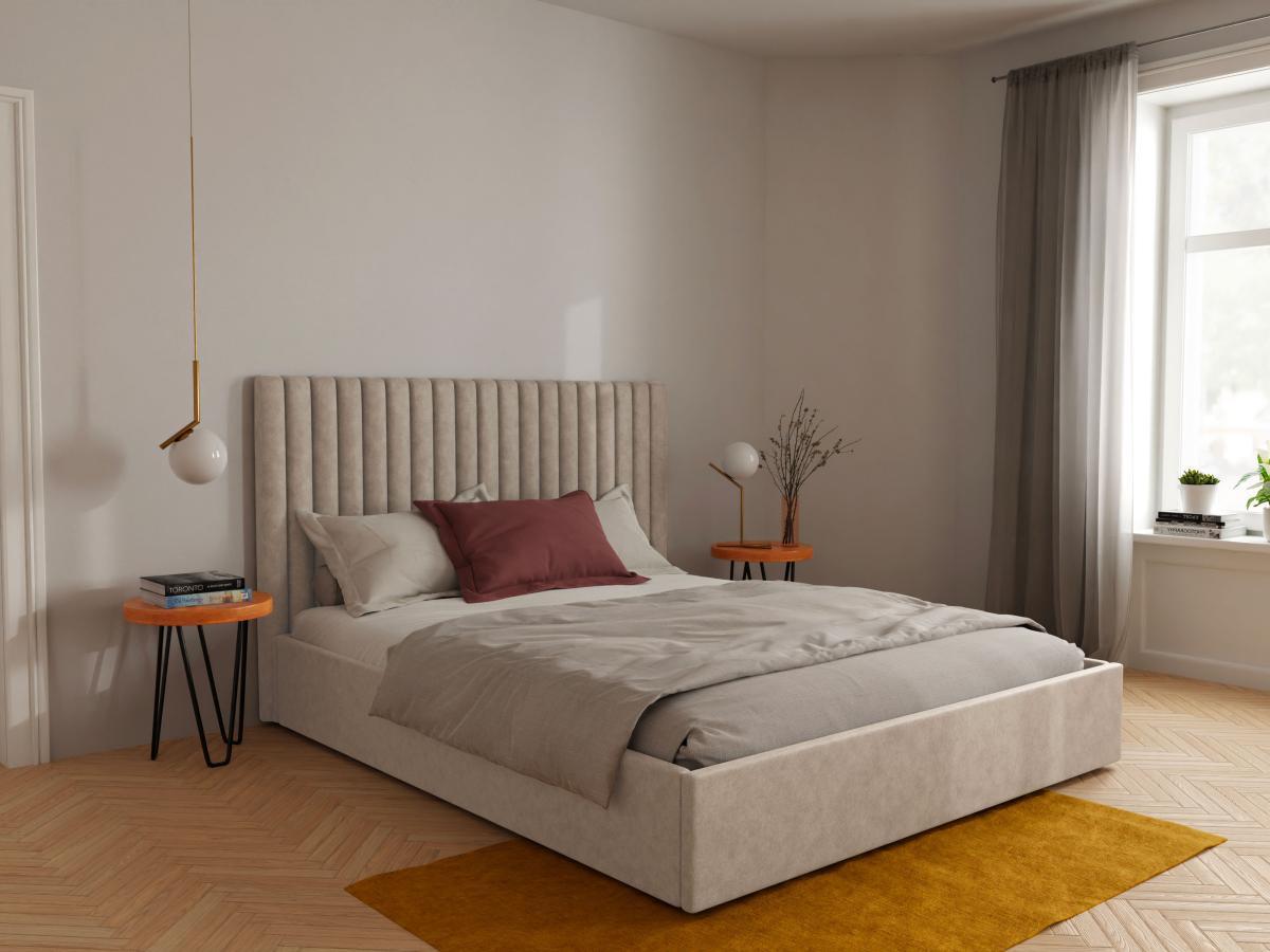 Vente-unique Letto con contenitore con testiera letto cuciture icali 0 Tessuto SARAH  