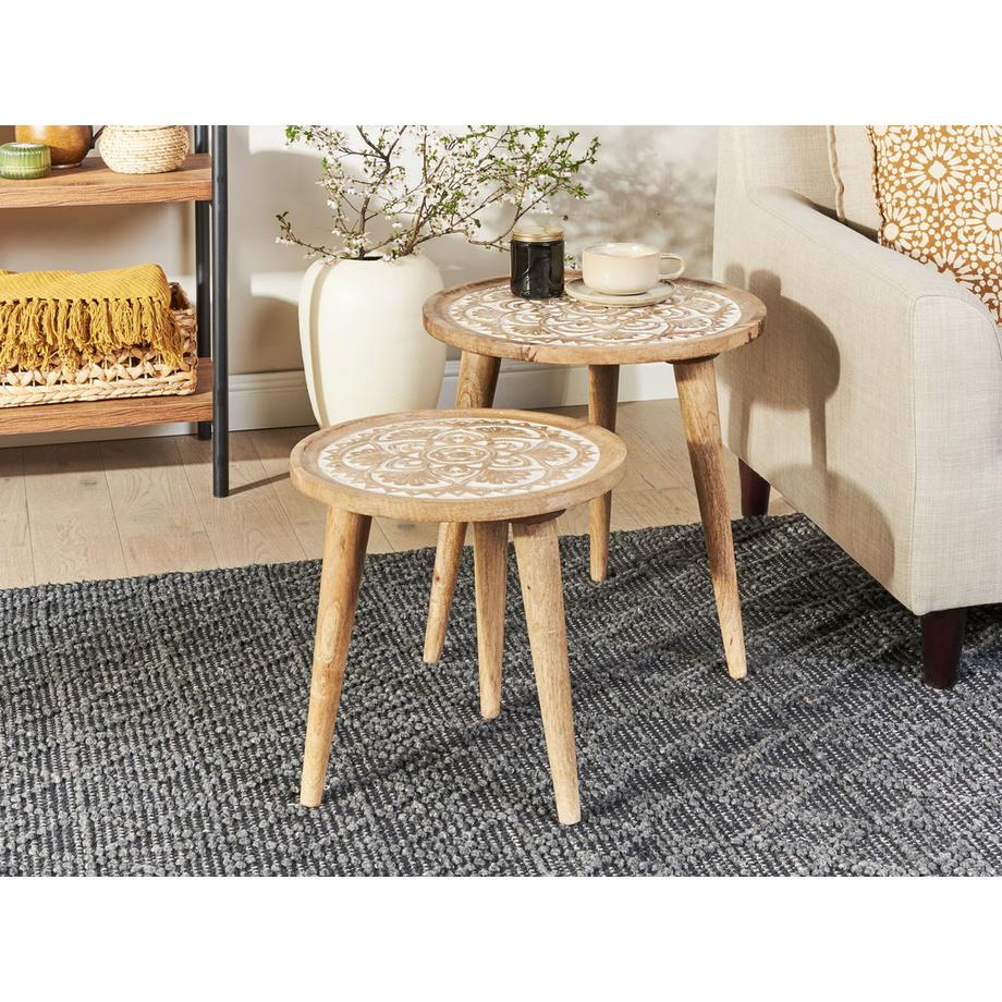 Beliani Beistelltisch 2er Set aus Mangoholz Rustikal SAKITA  