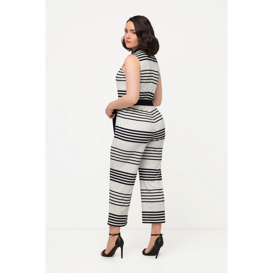 Ulla Popken Tuta a righe smanicata con gamba ampia e collo a camicia  