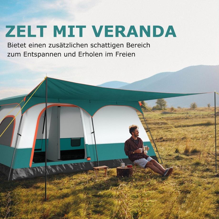 Northix  Groß Zelt mit Vorzelt & Boden & 2 Räumen & 2 Eingänge & Tragetasche Campingzelt Familienzelt L 