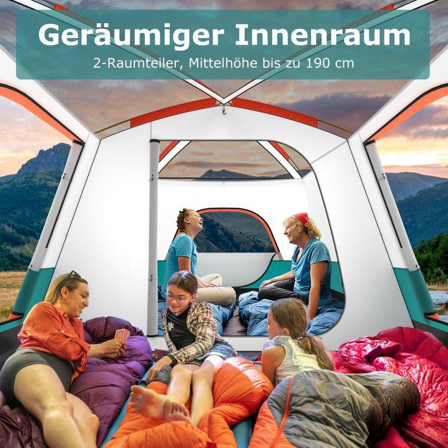 Northix  Groß Zelt mit Vorzelt & Boden & 2 Räumen & 2 Eingänge & Tragetasche Campingzelt Familienzelt L 