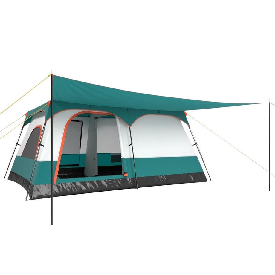 Northix  Groß Zelt mit Vorzelt & Boden & 2 Räumen & 2 Eingänge & Tragetasche Campingzelt Familienzelt L 