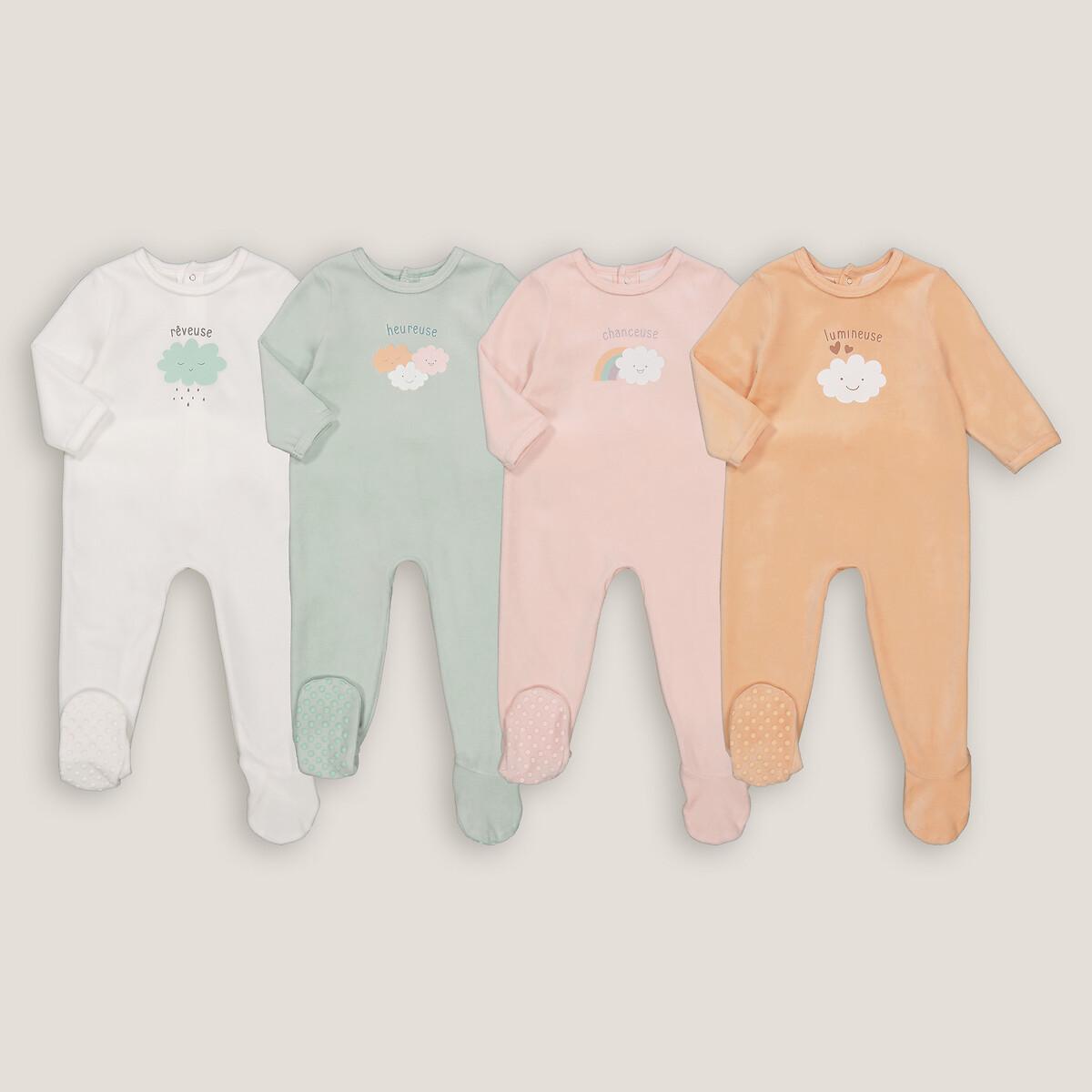 Image of 4er-pack Samt-strampler Mit Wolkenmotiv Unisex Multicolor 12 mese