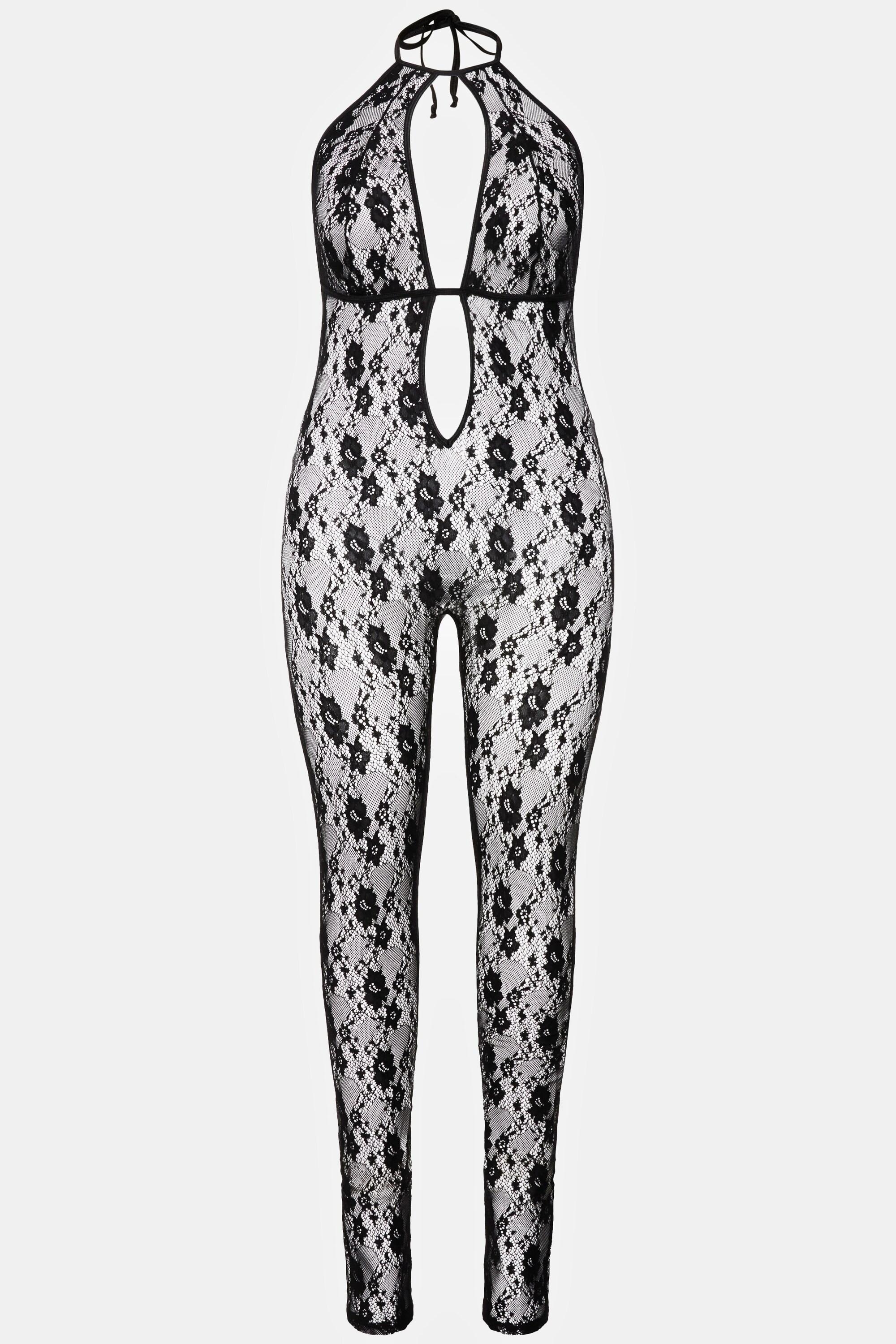 Ulla Popken Catsuit Pizzo Scollo Prendisole Apertura Inguine  