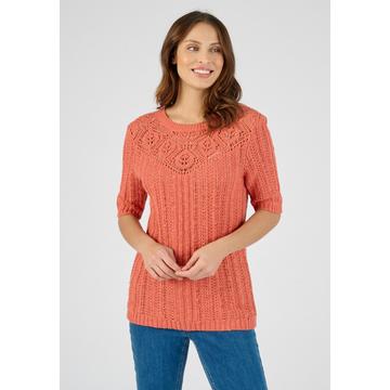 Pull effet crochet fil ruban effet crochet, plastron fantaisie féminin, col rond.