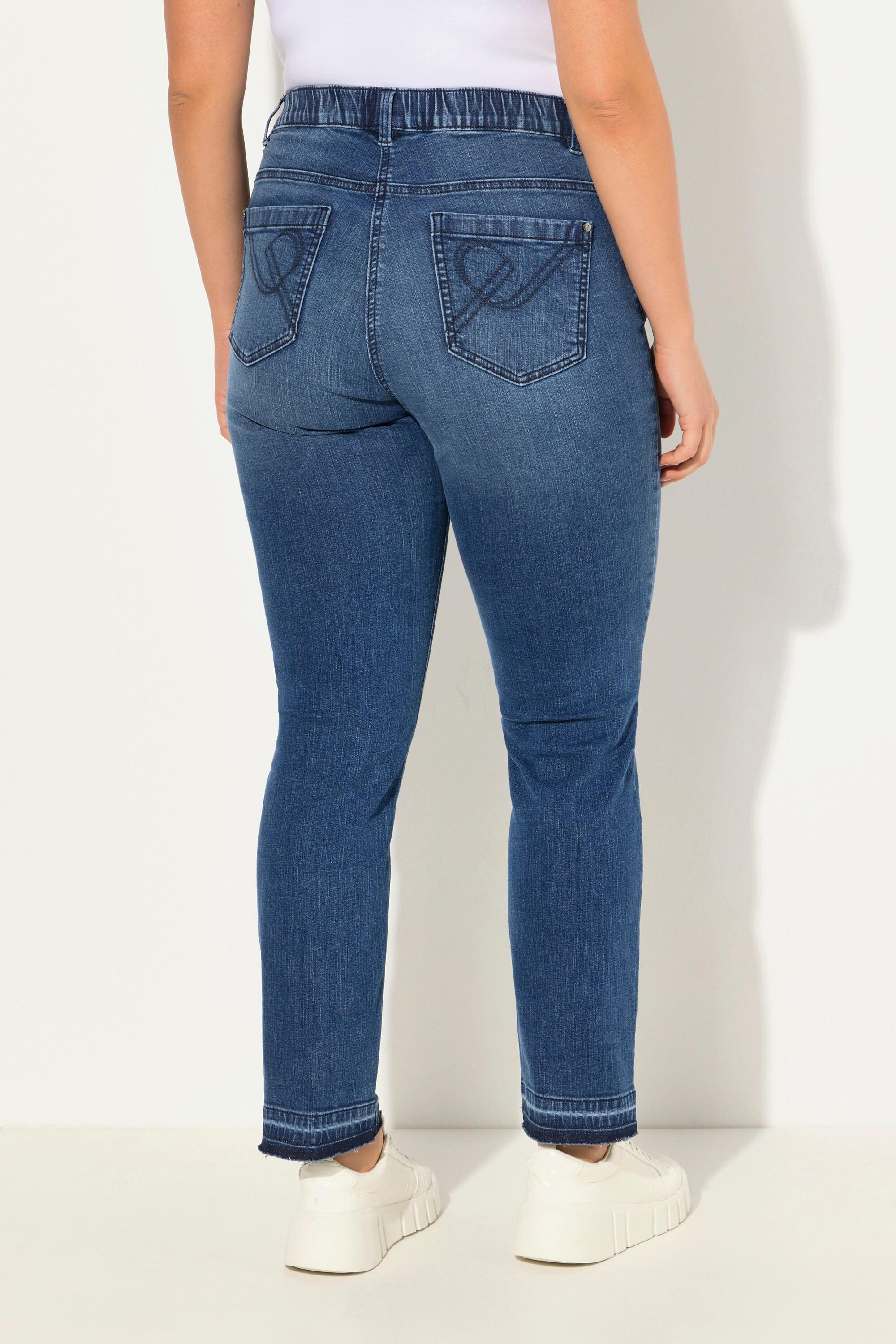 Ulla Popken  Jean Mary Sammy extensible, jambe étroite avec ourlet frangé 