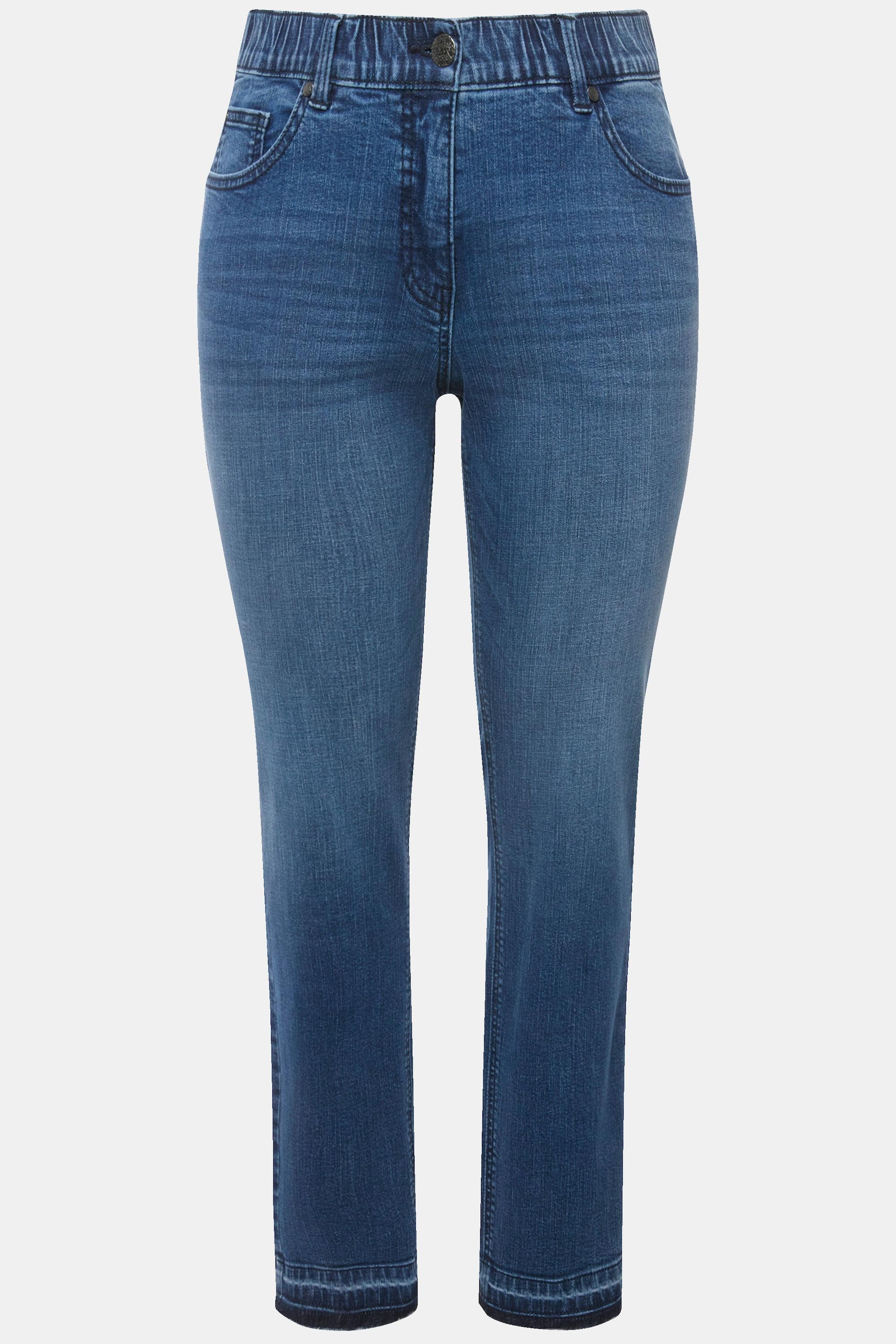 Ulla Popken  Jean Mary Sammy extensible, jambe étroite avec ourlet frangé 