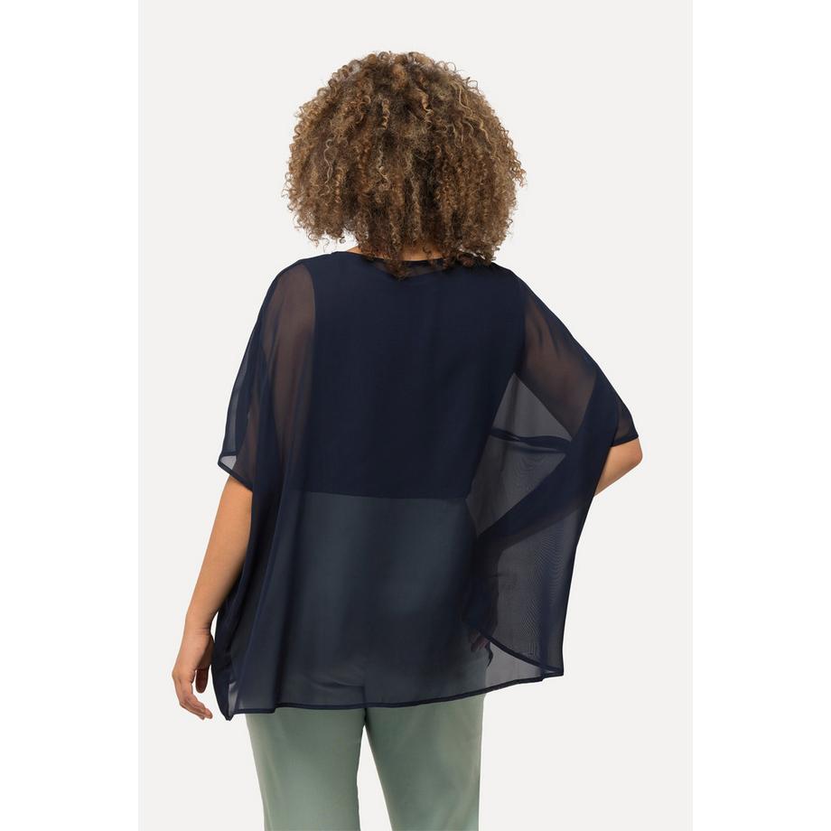 Ulla Popken Blusa Chiffon Oversized Scollo Rotondo Mezza Manica  