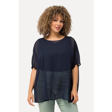 Blusa di chiffon dal taglio oversize con scollo rotondo e mezze maniche