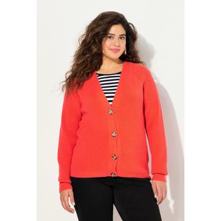 Ulla Popken  Cardigan en maille côtelée, col en V, manches longues 