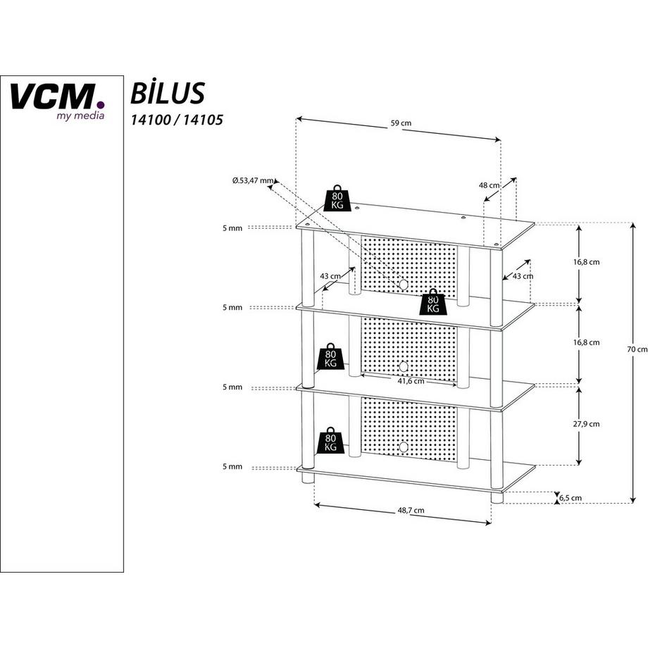 VCM VCM Morgenthaler 14100 carrello e supporto multimediale Alluminio, Trasparente Carrello multimediale  