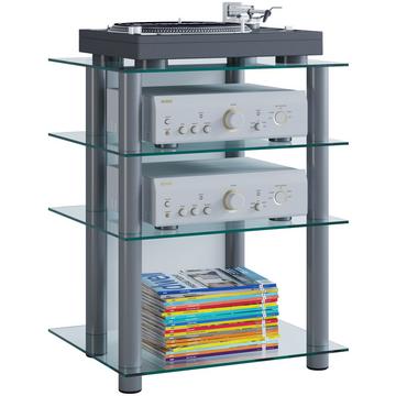 Meuble Hifi Rack Armoire Phono Etagère en aluminium verre Phono Mediaregal Bilus