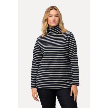 Pullover di pile con righe, collo alto, maniche lunghe e materiale riciclato