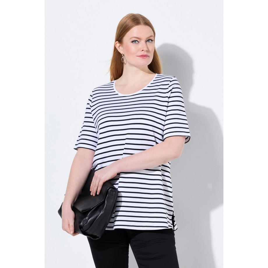 Ulla Popken Ringelshirt A-Linie Rundhals Halbarm Pima Cotton  