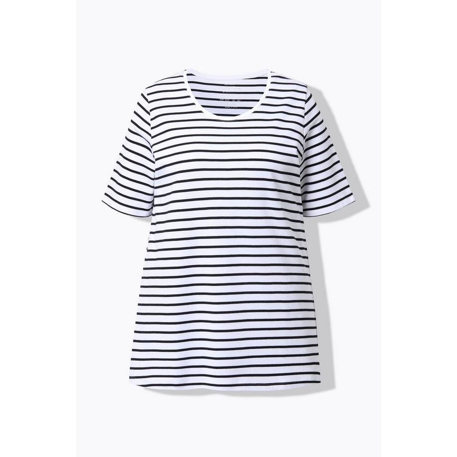 Ulla Popken Ringelshirt A-Linie Rundhals Halbarm Pima Cotton  